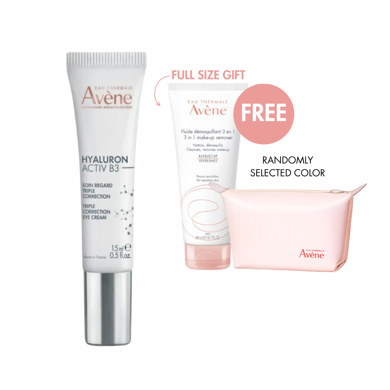 Avène Hyaluron Activ B3 Triple Correction Eye Cream 15ml + FREE Full-Size 3-in-1 Make-Up Remover & Pouch